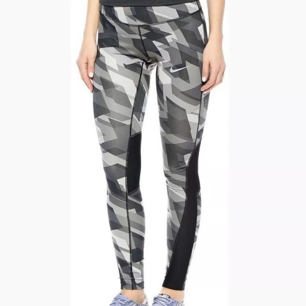 Nike Power Racer Geometric Gray Black Leggings Running Yoga Dri Fit